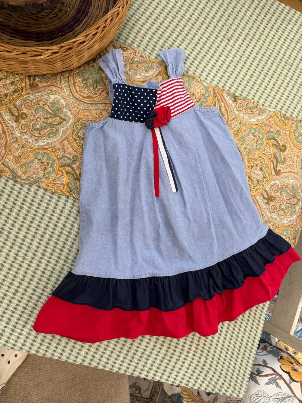 Vintage Y2K Bonnie Jean Girls American Patriotic Cotton Sundress Size 5